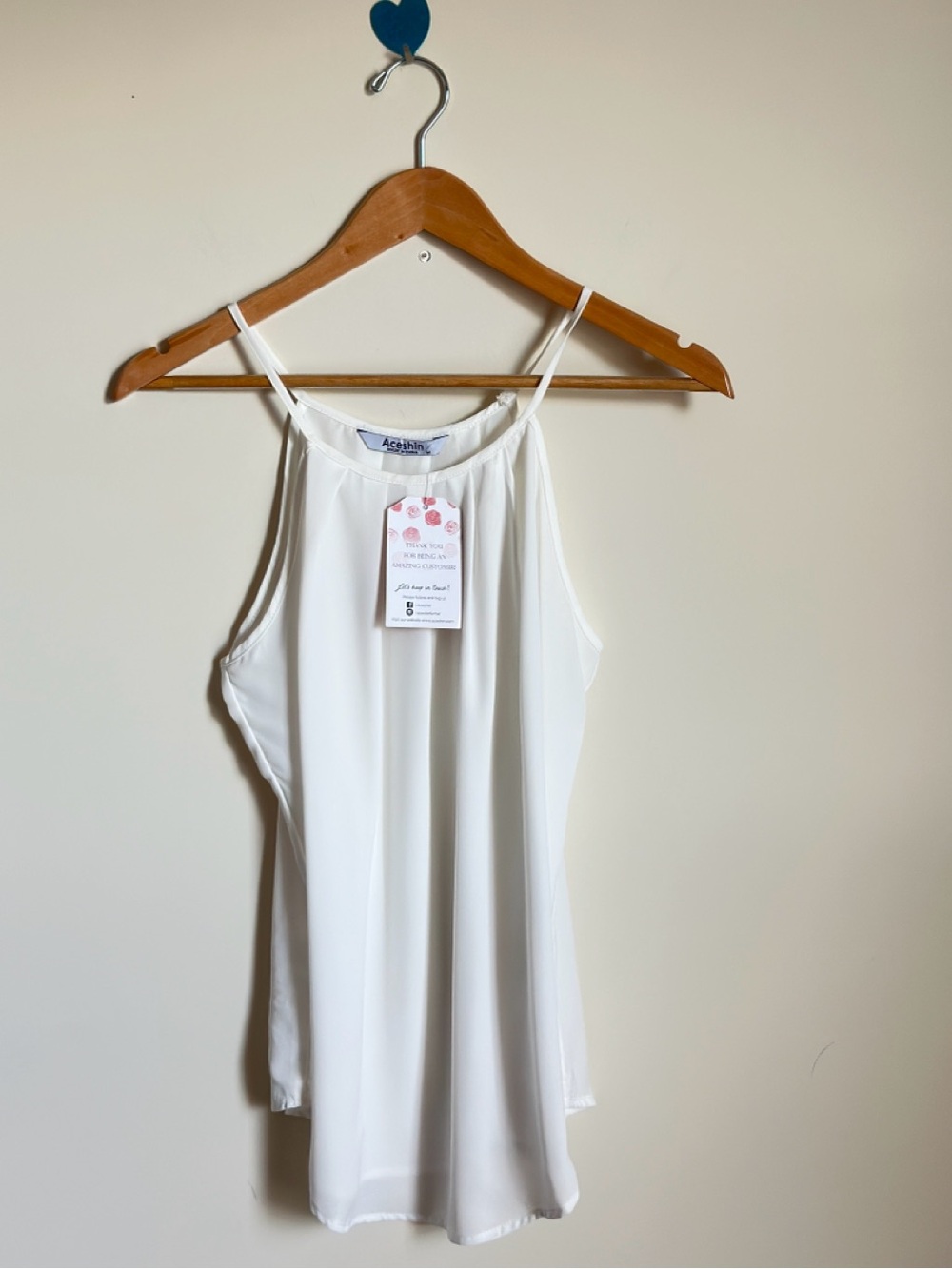 Aceshin White Halter Tank Top Sleeveless Flow Blouse Medium